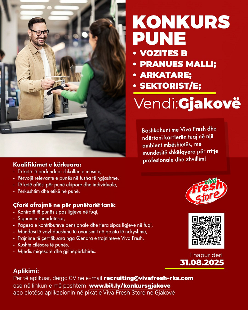 Vozitës B, Pranues Malli, Arkatare, Sektorist/e - Gjakovë